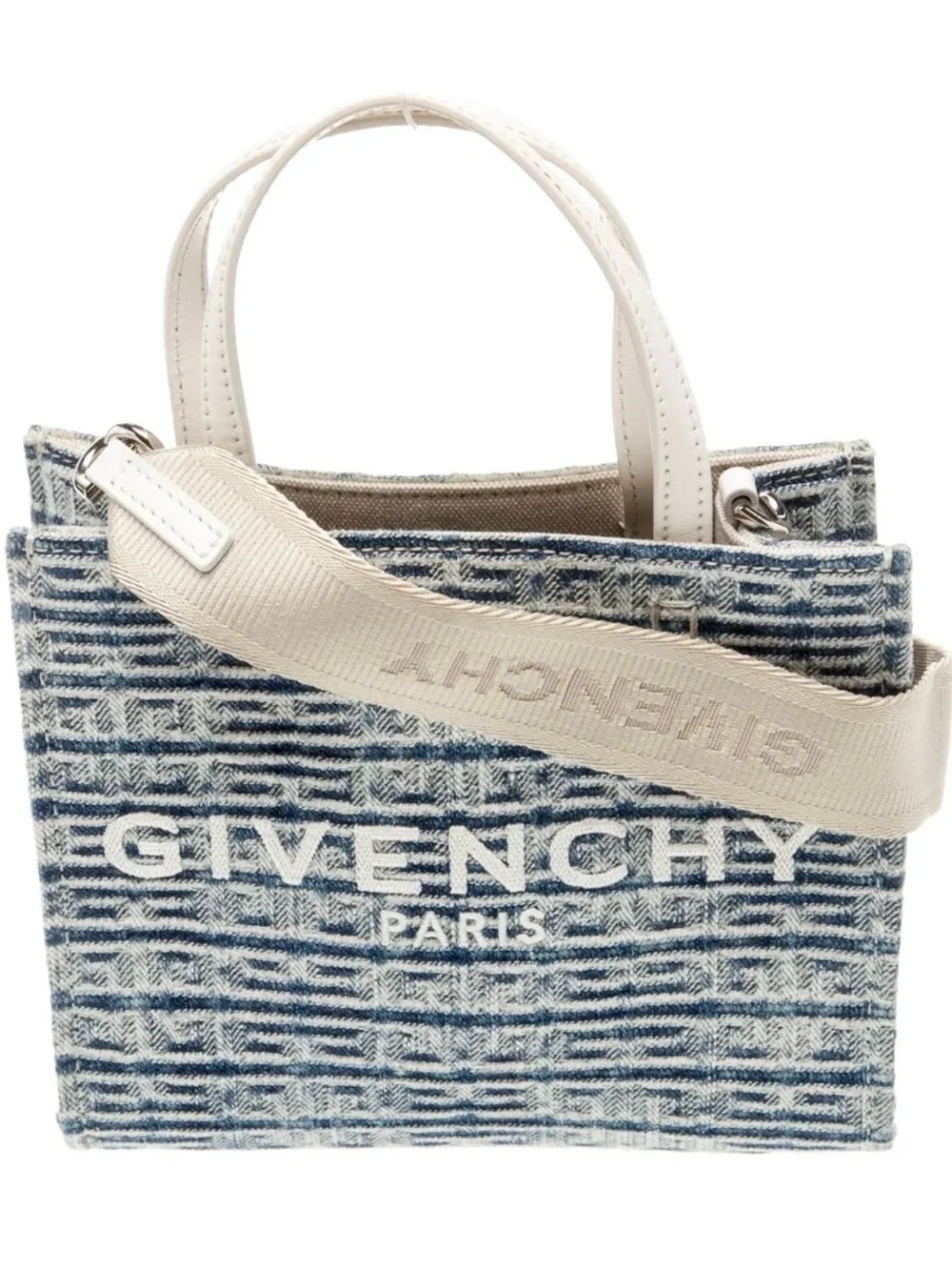 Givenchy Blue Denim Tote with Cream Leather Handles & Strap